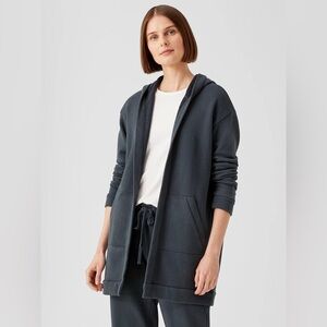 Eileen Fisher Organic Cotton French Terry Hooded Jacket Ocean/Dark Gray/Blue
